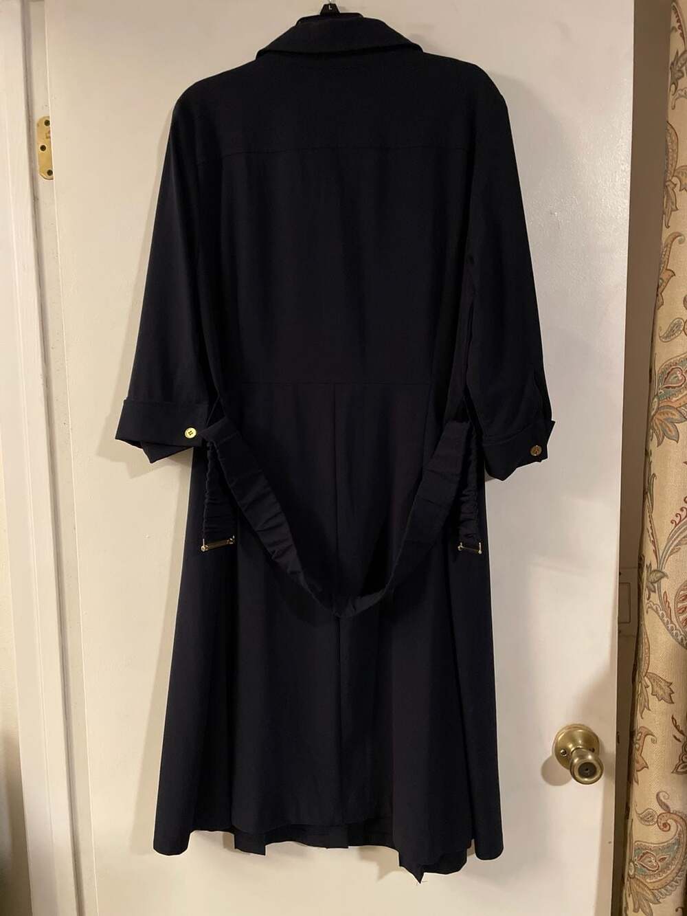Studio 1 Navy Blue Button-Front Belted Midi Shirt Dress with Gold Hardware